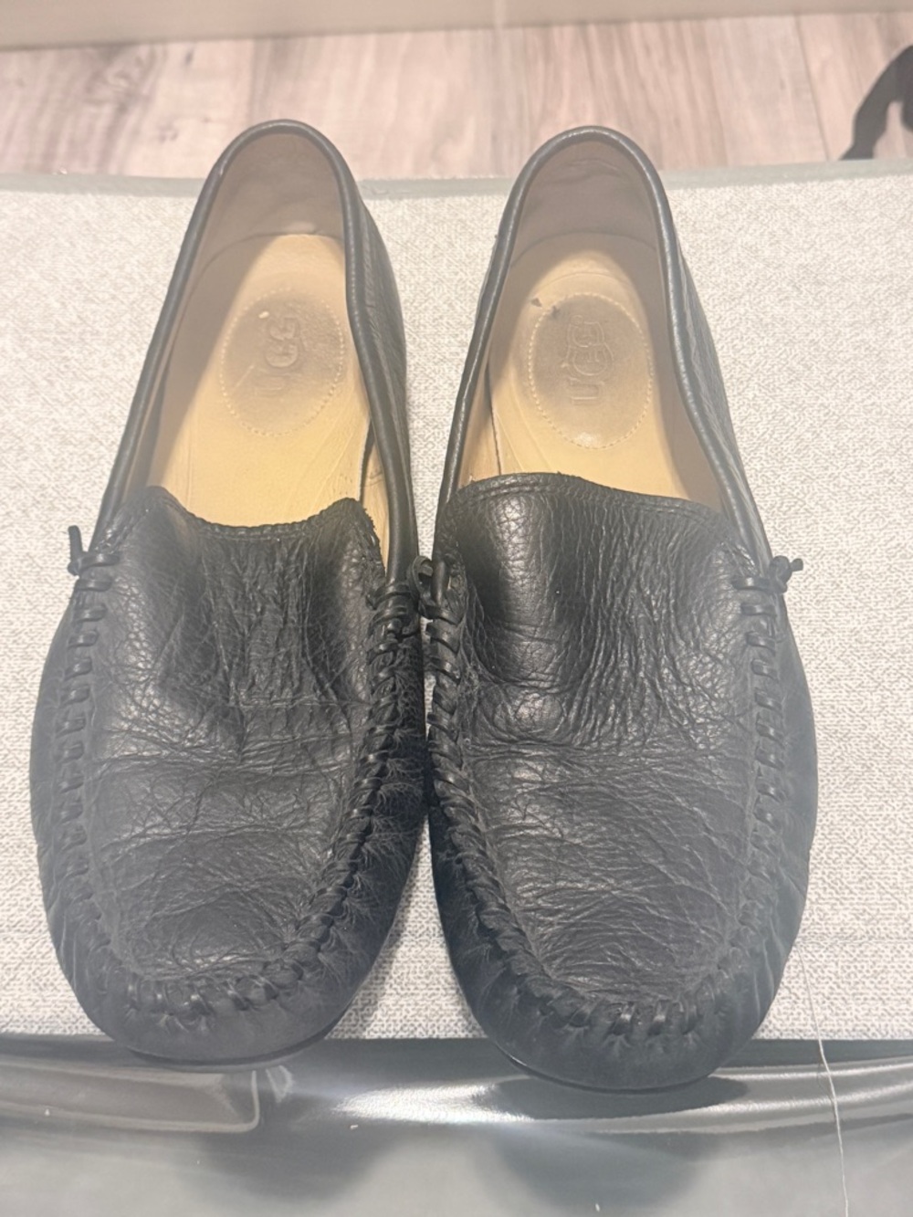 UGG Men's Black Leather Moc Toe Slip-On Loafers